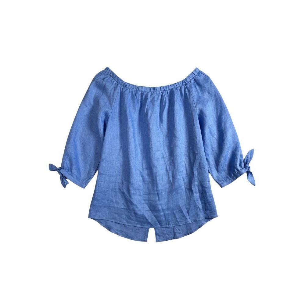 NeimanβMarcus 100% Linen Blouse Size XL Blue Purple Periwinkle Artsy